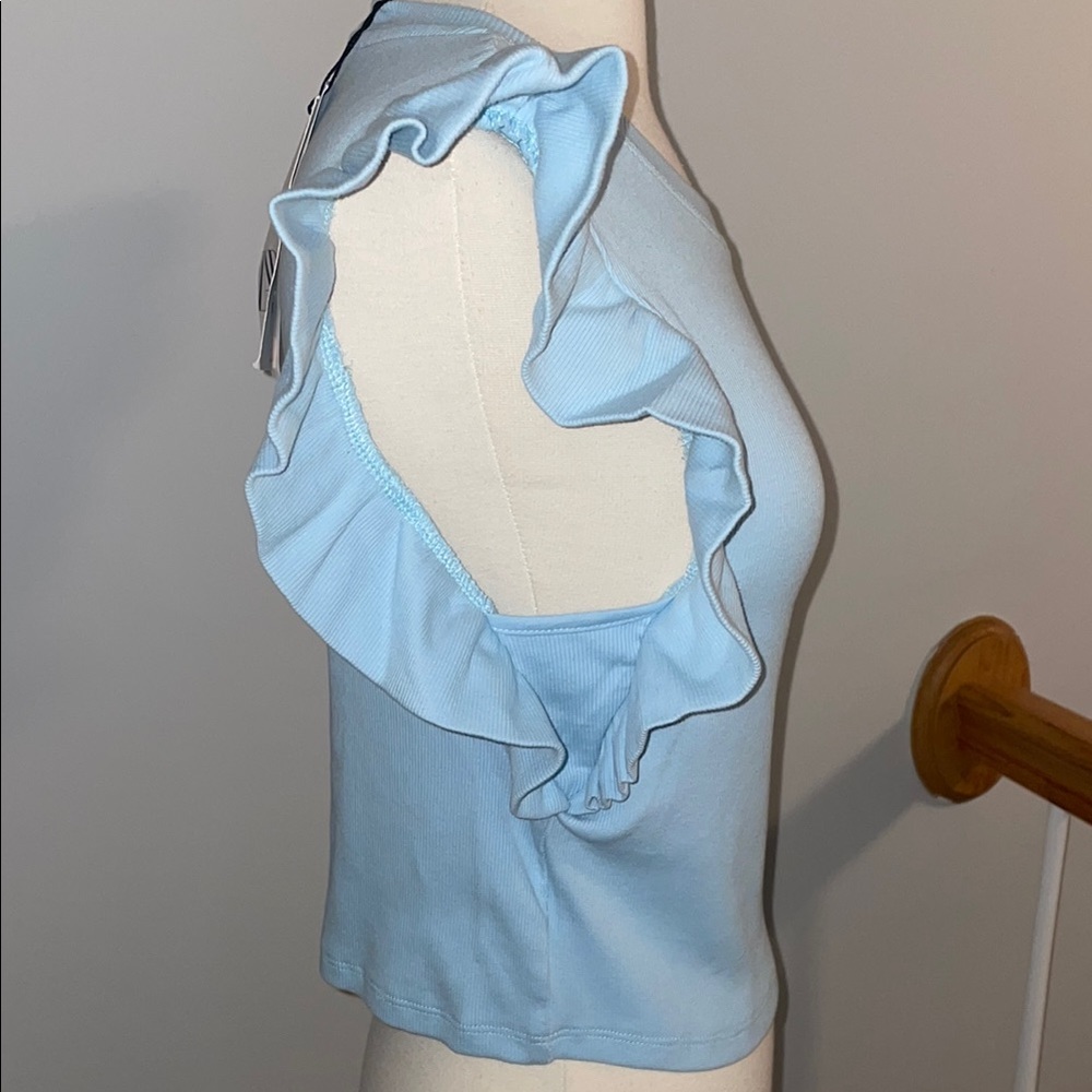 Zara Sky Blue Ruffle Sleeve Crop Top - Picture 3 of 7